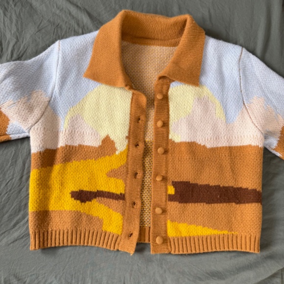 Color Block Ribbed Knit Cardigan Button Down - Picture 2 of 6